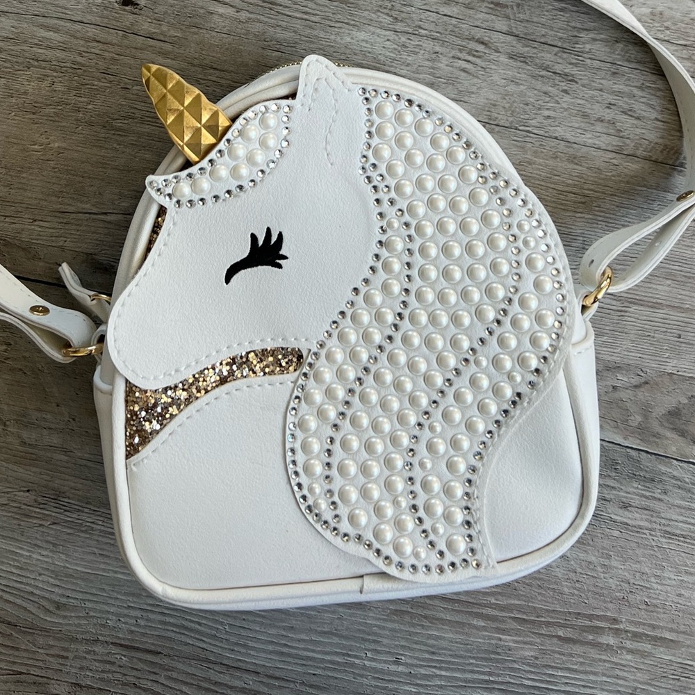 White Unicorn Crossbody Bag with Gold Horn